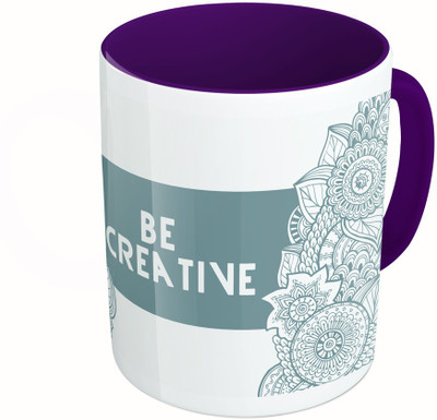 

MiiCreations Printed Two Tone Blue And White Be Creative Ceramic Mug(325 ml), Multicolor