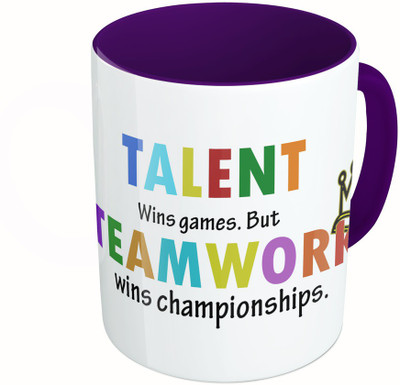 

MiiCreations Printed Two Tone Blue And White Talent Wins Games. But Teamwork Wins Championships Ceramic Mug(325 ml), Multicolor