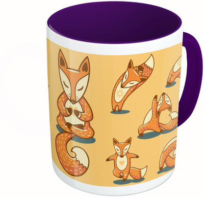 

MiiCreations Printed Two Tone Blue And White Yoga Fox Pattern Ceramic Mug(325 ml), Multicolor