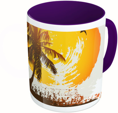 

MiiCreations Printed Two Tone Blue And White Coconut Tree Painting Ceramic Mug(325 ml), Multicolor