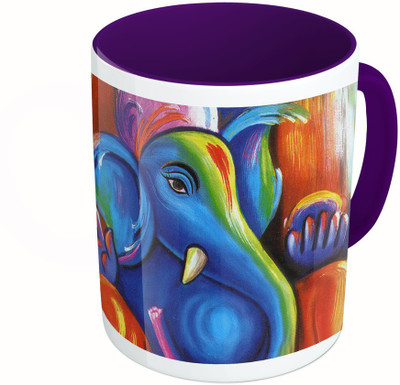 

MiiCreations Printed Two Tone Blue And White Ganesha Painting Ceramic Mug(325 ml), Multicolor