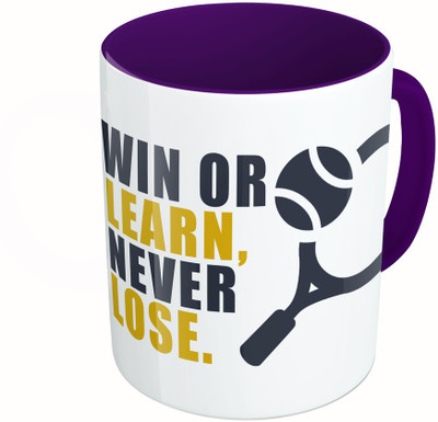 

MiiCreations Printed Two Tone Blue And White Win Or Learn, Never Lose Ceramic Mug(325 ml), Multicolor