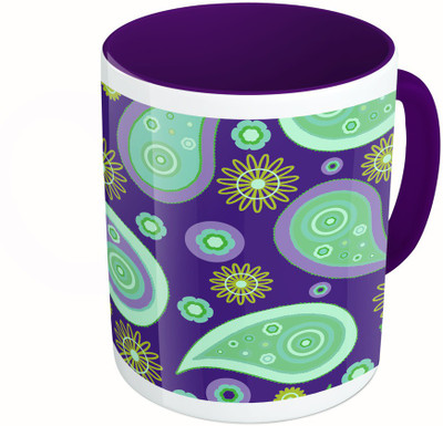

MiiCreations Printed Two Tone Blue And White Colorfull Pattern Ceramic Mug(325 ml), Multicolor