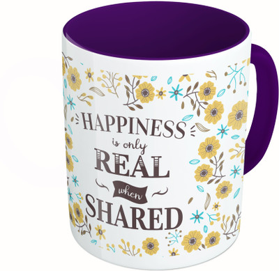 

MiiCreations Printed Two Tone Blue And White Happiness Is Only Real Shen Shared Ceramic Mug(325 ml), Multicolor