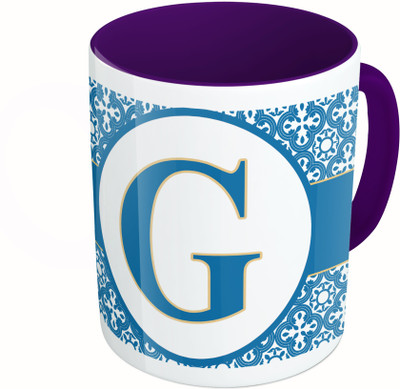 

MiiCreations Printed Two Tone Blue And White Alphabet Letter "G" Ceramic Mug(325 ml), Multicolor