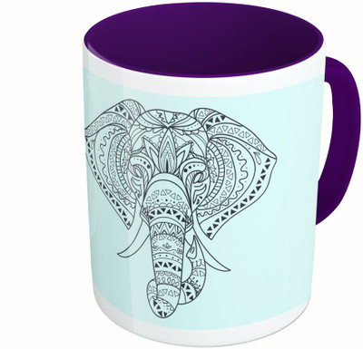 

MiiCreations Printed Two Tone Blue And White Elephant Design Ceramic Mug(325 ml), Multicolor