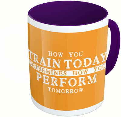 

MiiCreations Printed Two Tone Blue And White How You Train Today Determines How You Perform Tommorow Ceramic Mug(325 ml), Multicolor