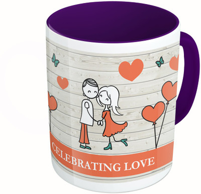 

MiiCreations Printed Two Tone Blue And White Valentine | Celebrating Love Ceramic Mug(325 ml), Multicolor