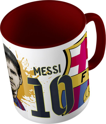 

MiiCreations Printed Two Tone Maroon And White Messi Ceramic Mug(325 ml)