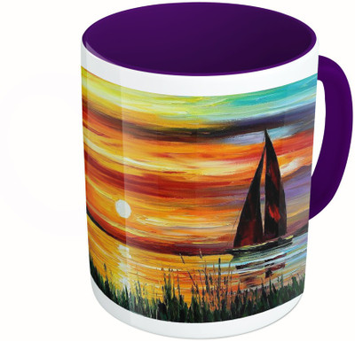 

MiiCreations Printed Two Tone Blue And White Watercolor Sea Scenery Ceramic Mug(325 ml), Multicolor