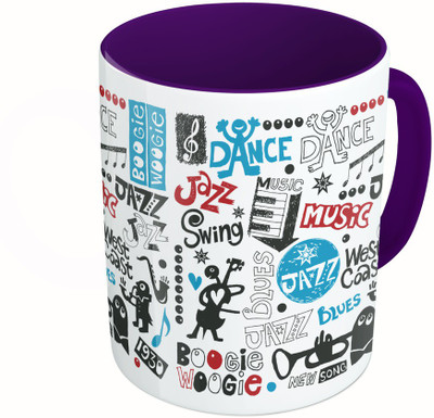 

MiiCreations Printed Two Tone Blue And White Music Pattern Ceramic Mug(325 ml), Multicolor