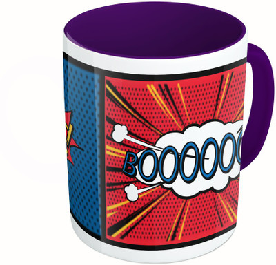 

MiiCreations Printed Two Tone Blue And White Bang! Boom! Ceramic Mug(325 ml), Multicolor