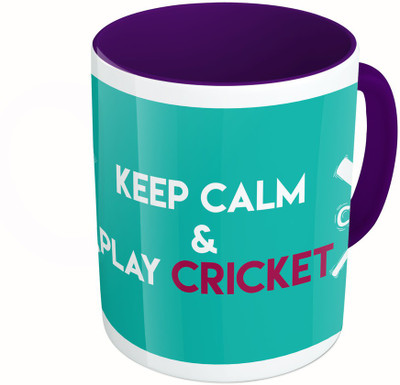 

MiiCreations Printed Two Tone Blue And White Keep Calm & Play Cricket Ceramic Mug(325 ml), Multicolor