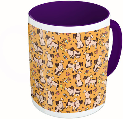 

MiiCreations Printed Two Tone Blue And White Cute Pet Dog Pattern Ceramic Mug(325 ml), Multicolor