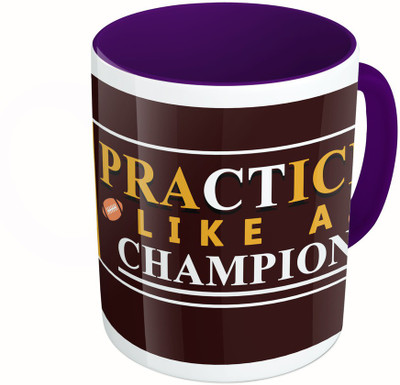 

MiiCreations Printed Two Tone Blue And White Practice Like A Champion Ceramic Mug(325 ml), Multicolor