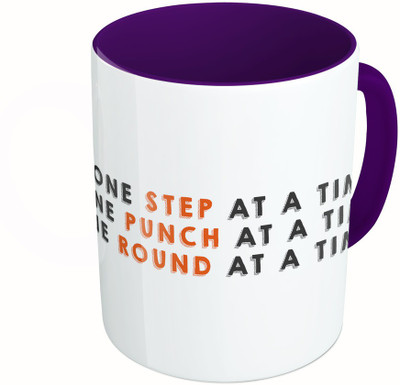 

MiiCreations Printed Two Tone Blue And White One Step At A Time. One Punch At A Time. One Round At a Time Ceramic Mug(325 ml), Multicolor