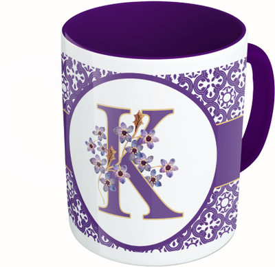 

MiiCreations Printed Two Tone Blue And White Alphabet Letter "K" Ceramic Mug(325 ml), Multicolor
