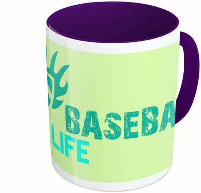

MiiCreations Printed Two Tone Blue And White Baseball Is Life Ceramic Mug(325 ml), Multicolor