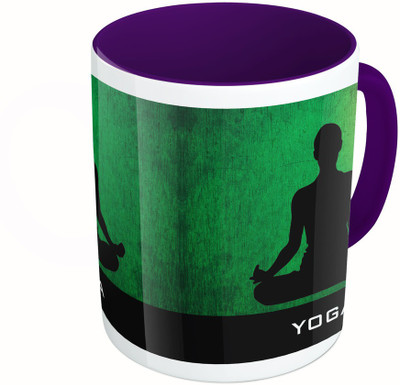 

MiiCreations Printed Two Tone Blue And White Yoga Ceramic Mug(325 ml), Multicolor