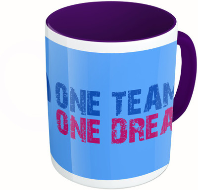 

MiiCreations Printed Two Tone Blue And White One Team One Dream Ceramic Mug(325 ml), Multicolor