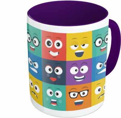 

MiiCreations Printed Two Tone Blue And White Smilies Ceramic Mug(325 ml), Multicolor