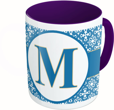 

MiiCreations Printed Two Tone Blue And White Alphabet Letter "M" Ceramic Mug(325 ml), Multicolor