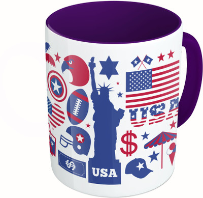 

MiiCreations Printed Two Tone Blue And White USA Elements Ceramic Mug(325 ml), Multicolor