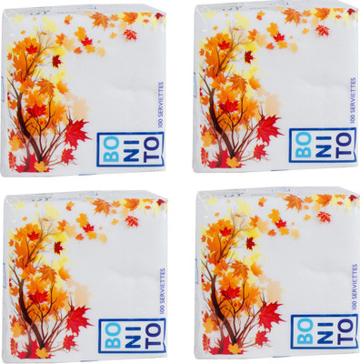 

Bonito Bonito Premium Cocktail Napkins and Tissue Paper (30x30 Cm): 100 Pulls Pack of 4 White Napkins(4 Sheets)