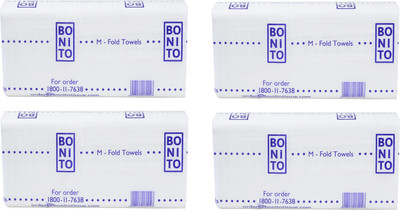 

Bonito Bonito Premium M Fold Napkins and Tissue Pack : 125 Pulls Pack of 4 White Napkins(4 Sheets)
