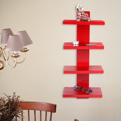 

MPC MDF WOOD WALL MOUNTED T DESIGNER WALL RACK Wooden Wall Shelf(Number of Shelves - 4, Red)