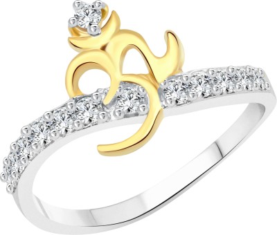 VIGHNAHARTA Shubhra Designer OM Alloy Cubic Zirconia Gold Plated Ring