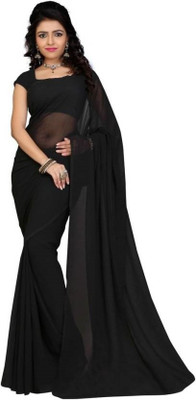 Fashion And Hub Self Design Bollywood Georgette Saree(Black)