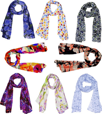 Weavers Villa Printed Set Combo of 8 Scarves Soft PolyCotton Fashion Trendy Women's Scarf