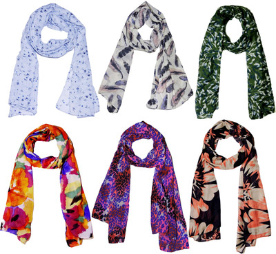 Weavers Villa Printed Set Combo of 6 Scarves Soft PolyCotton Fashion Trendy Women's Scarf