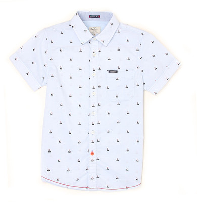 Pepe Jeans Boys Printed Casual Blue Shirt, Sky-blue