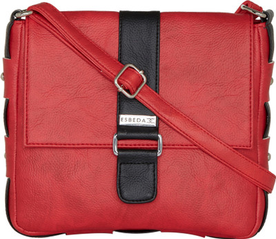 

Esbeda Women Casual Red, Black PU Sling Bag, Black;red