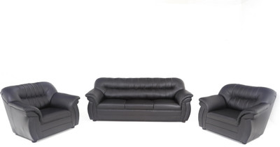 

Furnicity Leatherette 3 + 1 + 1 Black Sofa Set