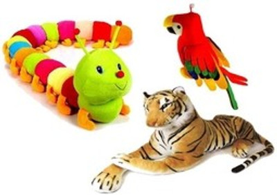 

Ansh Soft Toy Animal set(Caterpiller,Tiger & Parrot) - 50 cm(Multicolor)
