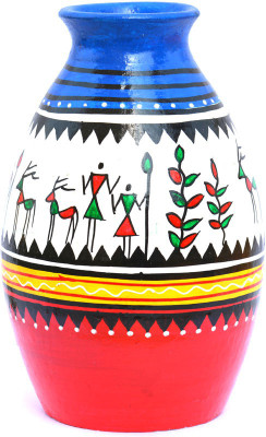 

Art Godaam Hand painted Terracotta Vase(7 inch, Multicolor)