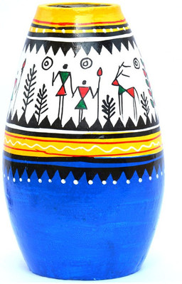 

Art Godaam Hand painted Terracotta Vase(7 inch, Multicolor)