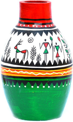 

Art Godaam Hand painted Terracotta Vase(7 inch, Multicolor)