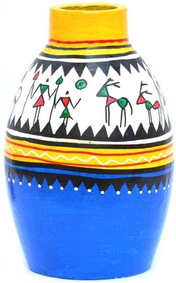 

Art Godaam Hand painted Terracotta Vase(7 inch, Multicolor)