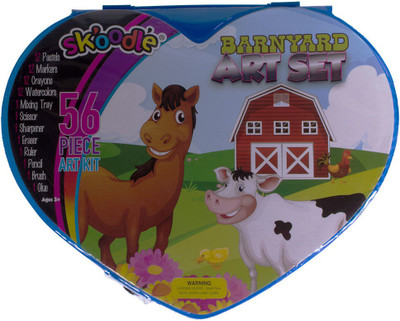 

SKOODLE Kids Heart Shape drawing 56 Pieces Barnyard Coloring Kit Art Set
