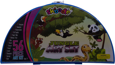 

SKOODLE Kids Halfmoon Shape drawing 56 Piece Jungle oloring Kit Art Set