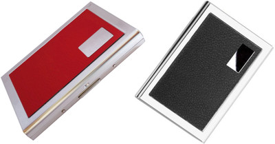 

CrackaDeal 2017 New Stylish High Quality Steel Black Leather Business Purpose Visa ATM & Steel Red Leather Luxury ATM 6 Card Holder(Set of 2, Multicolor)
