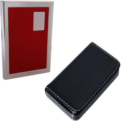 

CrackaDeal Trendy 2017 Quality Steel Red Leather Business Purpose Visa ATM & Soft Black Leather Luxury Visiting 6 Card Holder(Set of 2, Multicolor)
