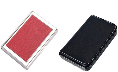 

CrackaDeal Trendy 2017 Quality Steel Red Leather Waterproof Business ATM & Soft Black Leather Waterproof Business Visiting 6 Card Holder(Set of 2, Multicolor)