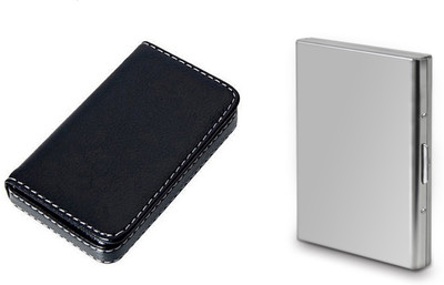 

CrackaDeal 2017 New Stylish Quality Steel Plain Luxury ATM & Soft Black Leather Business Purpose Visa Visiting 6 Card Holder(Set of 2, Multicolor)