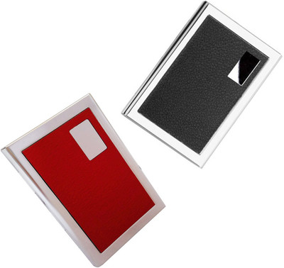 

CrackaDeal Trendy 2017 High Quality Steel Black Leather Luxury ATM & Steel Red Leather Business Purpose Visa ATM 6 Card Holder(Set of 2, Multicolor)