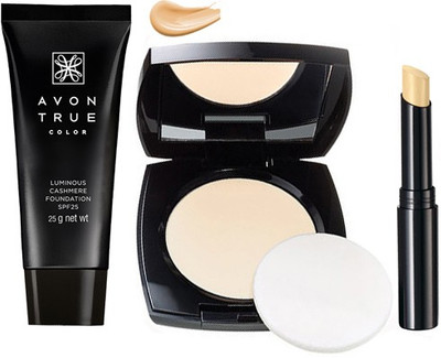 

Avon Anew True Color Pressed Powder + Cashmere Foundation + Concealer Stick (Medium)(Set of 3)